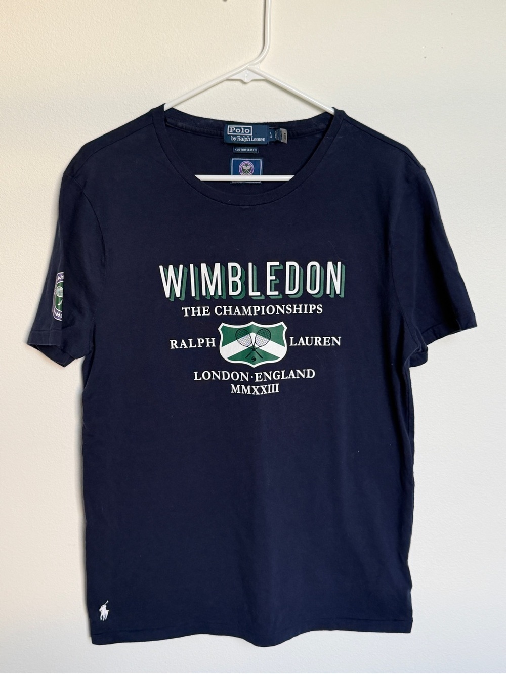 Polo Ralph Lauren Wimbledon 2023 Official Outfitter T Shirt Navy Custom Slim L